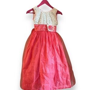 JEM’S | Girls’ Fancy Princess Ballgown Dress | Coral & White | Size 10